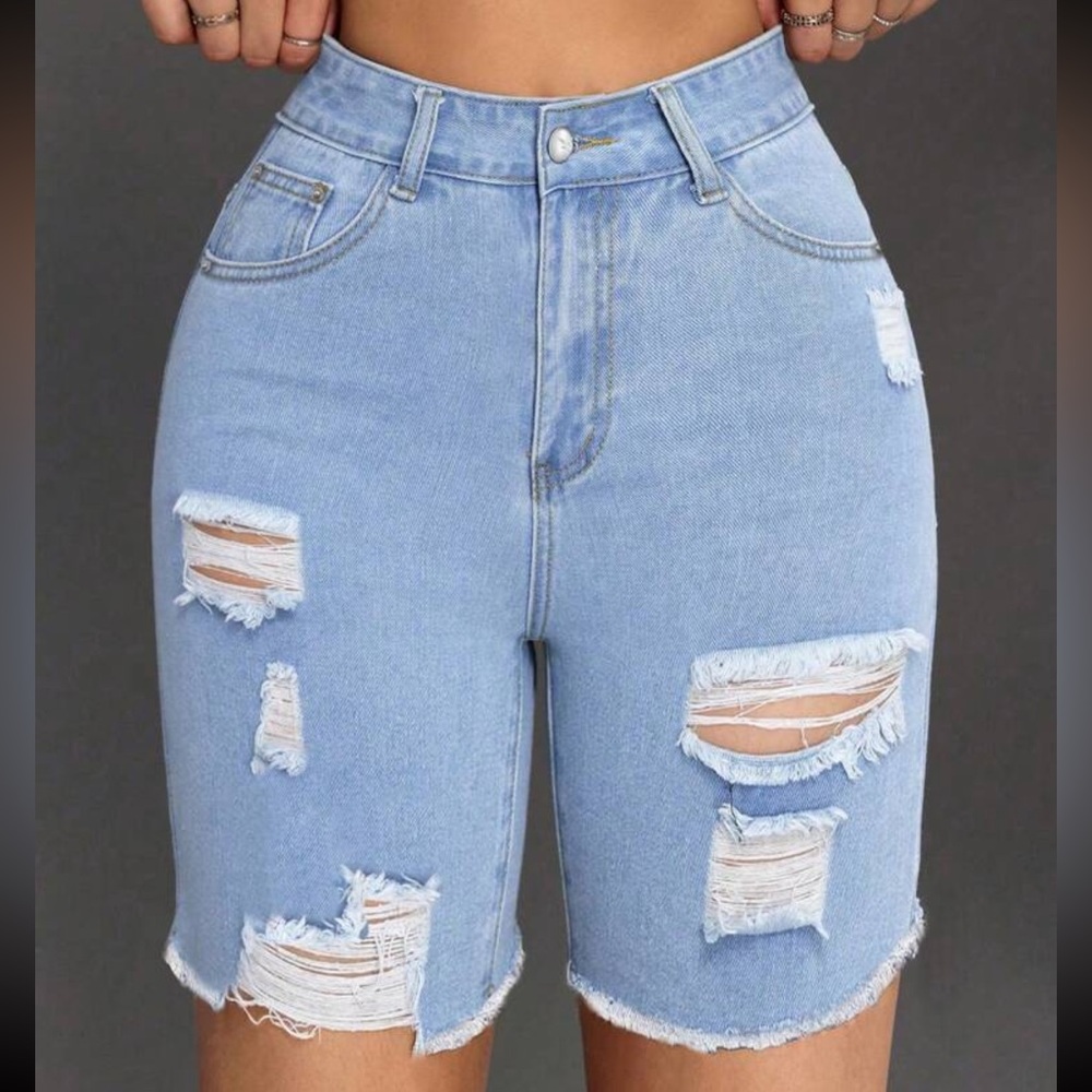 Ripped Slim Fit Denim Shorts